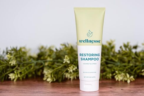 Wellnesse: Restoring Shampoo - For Straight and Curly Hair - 8 oz - Coconut and Citrus - Smoothens, Softens and Strengthens Hair - Cruelty-Free, Non-GMO, No Parabens, Sulfates or Silicone in Kuwait