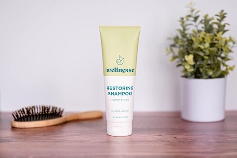 Wellnesse: Restoring Shampoo - For Straight and Curly Hair - 8 oz - Coconut and Citrus - Smoothens, Softens and Strengthens Hair - Cruelty-Free, Non-GMO, No Parabens, Sulfates or Silicone in Kuwait