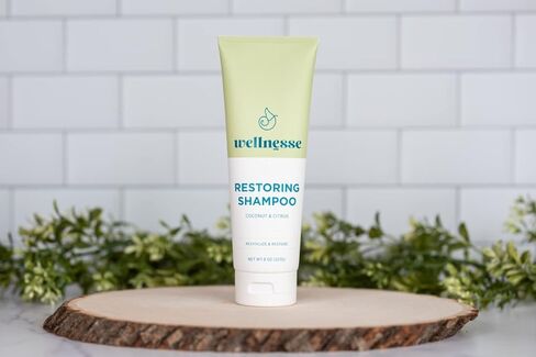 Wellnesse: Restoring Shampoo - For Straight and Curly Hair - 8 oz - Coconut and Citrus - Smoothens, Softens and Strengthens Hair - Cruelty-Free, Non-GMO, No Parabens, Sulfates or Silicone in Kuwait