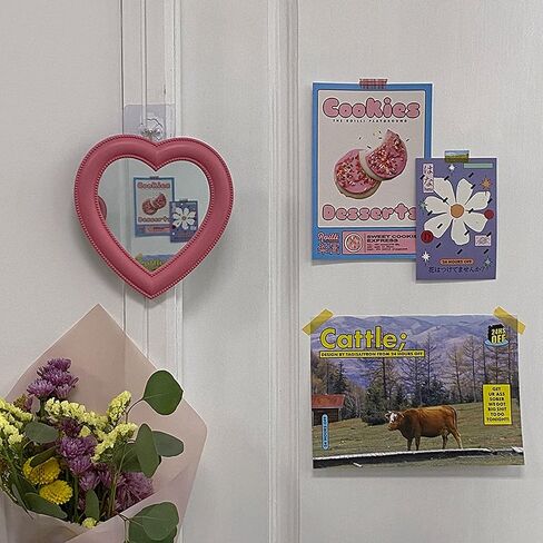 BinaryABC Heart Makeup Mirror Cosmetic Mirror Wall Desktop Small Mirror Bedroom Mirror (Light Pink) in Saudi Arabia