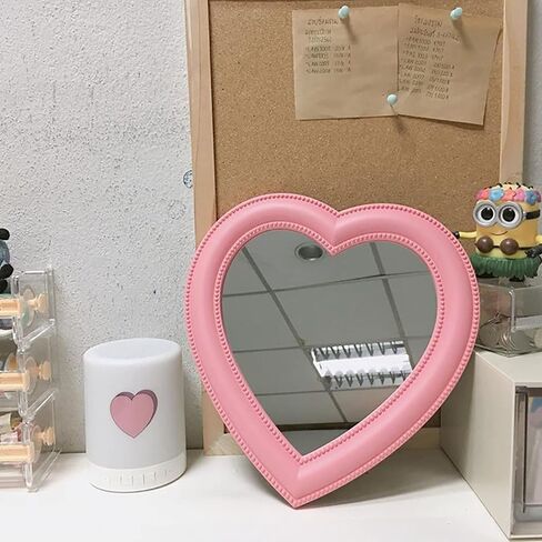 BinaryABC Heart Makeup Mirror Cosmetic Mirror Wall Desktop Small Mirror Bedroom Mirror (Light Pink) in Saudi Arabia