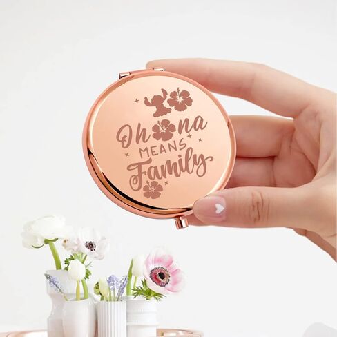 KEYCHIN Funny Cartoon Movie Pocket Mirror Hawaiian Trip Inspired Gifts Ohana Means Family Compact Mirror for Women Girls Teenagers (Oha-na Means Family-RG) in Kuwait