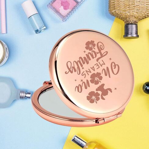KEYCHIN Funny Cartoon Movie Pocket Mirror Hawaiian Trip Inspired Gifts Ohana Means Family Compact Mirror for Women Girls Teenagers (Oha-na Means Family-RG) in Kuwait