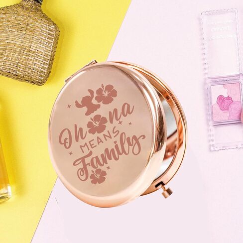 KEYCHIN Funny Cartoon Movie Pocket Mirror Hawaiian Trip Inspired Gifts Ohana Means Family Compact Mirror for Women Girls Teenagers (Oha-na Means Family-RG) in Kuwait