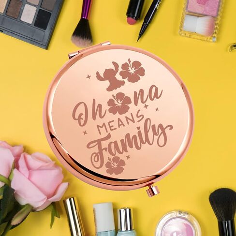 KEYCHIN Funny Cartoon Movie Pocket Mirror Hawaiian Trip Inspired Gifts Ohana Means Family Compact Mirror for Women Girls Teenagers (Oha-na Means Family-RG) in Kuwait