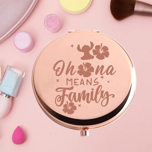 KEYCHIN Funny Cartoon Movie Pocket Mirror Hawaiian Trip Inspired Gifts Ohana Means Family Compact Mirror for Women Girls Teenagers (Oha-na Means Family-RG) in Kuwait
