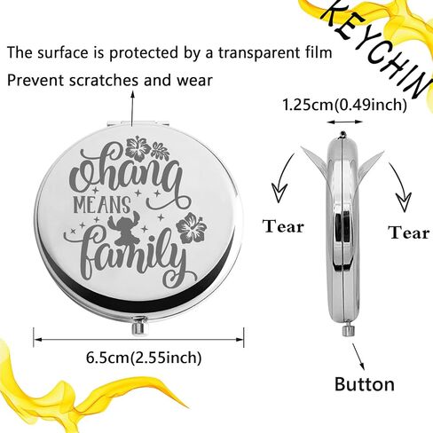 KEYCHIN Funny Cartoon Movie Pocket Mirror Hawaiian Trip Inspired Gifts Ohana Means Family Compact Mirror for Women Girls Teenagers (Oha-na Means Family-RG) in Kuwait