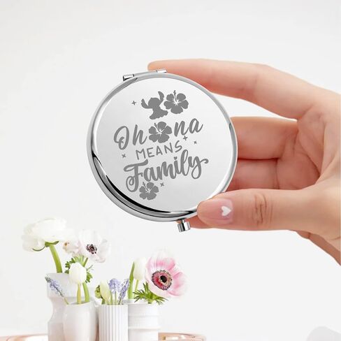 KEYCHIN Funny Cartoon Movie Pocket Mirror Hawaiian Trip Inspired Gifts Ohana Means Family Compact Mirror for Women Girls Teenagers (Oha-na Means Family-RG) in Kuwait