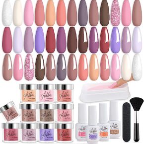 27 Pcs Quick Drying Dip Powder Nail Kit 20 Rainbow Colors Neon Green Yellow Dipping Powder Set with Base Top Coat Activator Recycling Tray Nail Art Tools DIY at Home Graduation Gift AK37