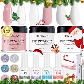 مجموعة مسحوق غمس الأظافر من موروفان - بودرة غمس 3 ألوان 1 أونصة 30 جرام مجموعة مسحوق غمس الأظافر الاحترافية مع طبقة علوية وطبقة أساسية مجموعة مسحوق غمس الأظافر للمبتدئين في فن الأظافر الفرنسي في المنزل in Kuwait