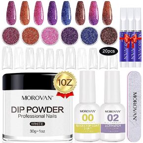 مجموعة مسحوق غمس للأظافر 12 قطعة - مجموعة مسحوق غمس أبيض 30 جرام مع 6 ألوان قاعدة لامعة لطبقة علوية منشطة لأطراف الأظافر مجموعة مسحوق غمس للأظافر الفرنسية، مجموعة مسحوق غمس الأظافر لصالونات التجميل in Kuwait