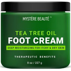 MYSTÉRE BEAUTÉ Tea Tree Oil Foot Cream, Athletes Tea Tree Oil Cream For Feet with Ceramides, Green Tea Extract & Chamomile- Hydrates, Softens & Conditions Irritated Dry Cracked Feet, Foot Cream With Tea Tree Oil for Dry Feet, Heel & Calluses - 8 oz in Kuwait