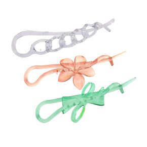 Parcelona French Twist n Clip Flower، القوس وسلسلة 4 "مشابك شعر خالية من السيلولويد معدنية للنساء، صنع في فرنسا (صدفة السلحفاة بني) in Kuwait