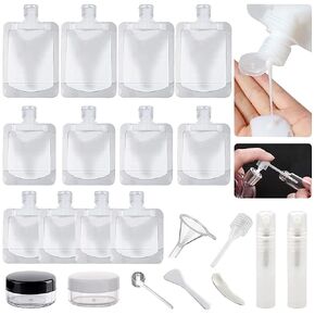 23 Pack Refillable Travel Pouches, Empty Squeeze Pouches 30ml/50ml/100ml, Transparent Leakproof Squeezable Bags, Cosmetic Jars for Shampoo Conditioner Lotion Soap Liquids in Kuwait
