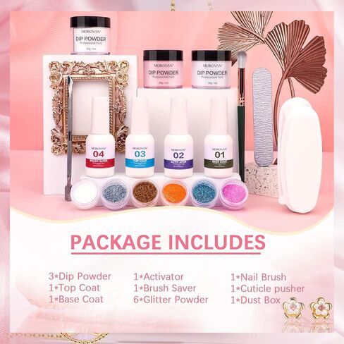 مجموعة مسحوق غمس الأظافر من موروفان - بودرة غمس 3 ألوان 1 أونصة 30 جرام مجموعة مسحوق غمس الأظافر الاحترافية مع طبقة علوية وطبقة أساسية مجموعة مسحوق غمس الأظافر للمبتدئين في فن الأظافر الفرنسي في المنزل in Kuwait
