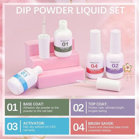 مجموعة مسحوق غمس الأظافر من موروفان - بودرة غمس 3 ألوان 1 أونصة 30 جرام مجموعة مسحوق غمس الأظافر الاحترافية مع طبقة علوية وطبقة أساسية مجموعة مسحوق غمس الأظافر للمبتدئين في فن الأظافر الفرنسي في المنزل in Kuwait