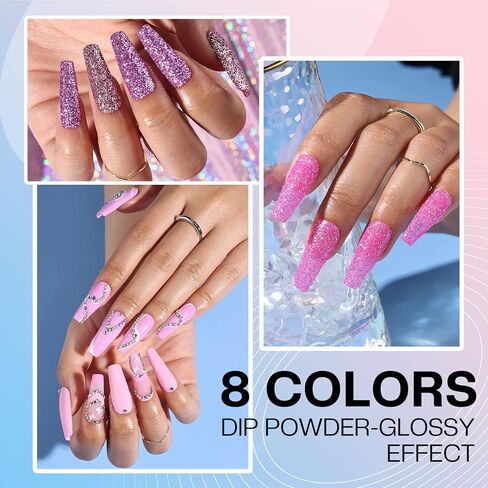 موروفان مجموعة مسحوق غمس الاظافر - مجموعة مسحوق غمس الاظافر للمبتدئين من 8 الوان مع مصباح اظافر 6 واط و100 قطعة من اطراف الاظافر الاساسية والطبقة العلوية المنشطة مجموعة مسحوق الاظافر الفرنسي اللامع in Kuwait