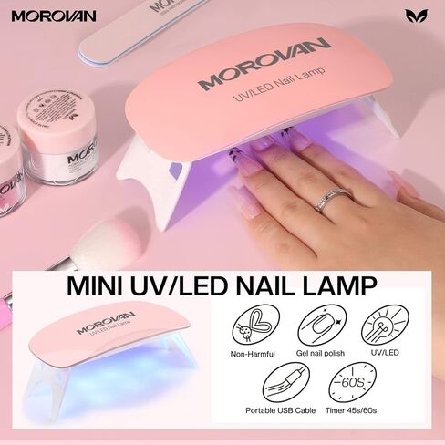 موروفان مجموعة مسحوق غمس الاظافر - مجموعة مسحوق غمس الاظافر للمبتدئين من 8 الوان مع مصباح اظافر 6 واط و100 قطعة من اطراف الاظافر الاساسية والطبقة العلوية المنشطة مجموعة مسحوق الاظافر الفرنسي اللامع in Kuwait