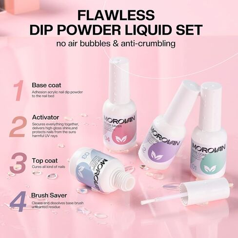 موروفان مجموعة مسحوق غمس الاظافر - مجموعة مسحوق غمس الاظافر للمبتدئين من 8 الوان مع مصباح اظافر 6 واط و100 قطعة من اطراف الاظافر الاساسية والطبقة العلوية المنشطة مجموعة مسحوق الاظافر الفرنسي اللامع in Kuwait