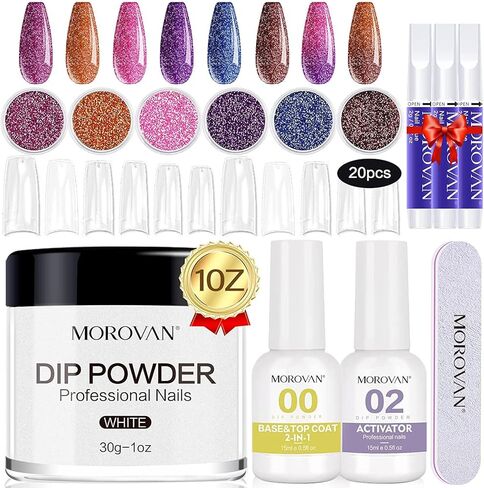 مجموعة مسحوق غمس للأظافر 12 قطعة - مجموعة مسحوق غمس أبيض 30 جرام مع 6 ألوان قاعدة لامعة لطبقة علوية منشطة لأطراف الأظافر مجموعة مسحوق غمس للأظافر الفرنسية، مجموعة مسحوق غمس الأظافر لصالونات التجميل in Kuwait