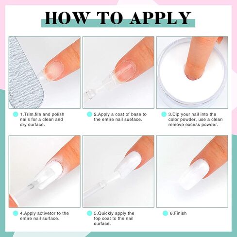 مجموعة مسحوق غمس للأظافر 12 قطعة - مجموعة مسحوق غمس أبيض 30 جرام مع 6 ألوان قاعدة لامعة لطبقة علوية منشطة لأطراف الأظافر مجموعة مسحوق غمس للأظافر الفرنسية، مجموعة مسحوق غمس الأظافر لصالونات التجميل in Kuwait
