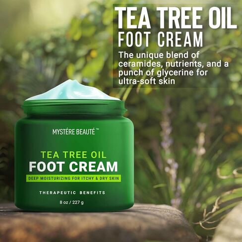 كريم القدم بزيت شجرة الشاي من ميستير بيوتي، كريم زيت شجرة الشاي للرياضيين للأقدام مع السيراميد ومستخلص الشاي الأخضر والبابونج - يرطب وينعم ويرطب الأقدام الجافة والمتشققة المتهيجة، كريم القدم مع زيت شجرة الشاي للأقدام الجافة والكعب ومسامير القدم - 236 مل in Kuwait