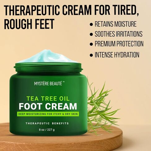 كريم القدم بزيت شجرة الشاي من ميستير بيوتي، كريم زيت شجرة الشاي للرياضيين للأقدام مع السيراميد ومستخلص الشاي الأخضر والبابونج - يرطب وينعم ويرطب الأقدام الجافة والمتشققة المتهيجة، كريم القدم مع زيت شجرة الشاي للأقدام الجافة والكعب ومسامير القدم - 236 مل in Kuwait