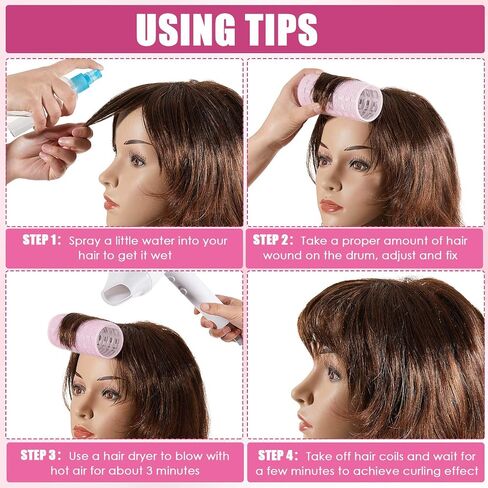 4 Pieces Hair Rollers Self Grip Roller Bangs Aluminium Core Curler Roller Hairdressing Curler for Long Hair Bang Roller Women Hairstyle (Light Pink, 4.7 x 2 Inch) in Kuwait