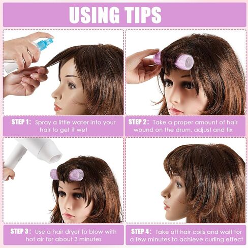 4 Pieces Hair Rollers Self Grip Roller Bangs Aluminium Core Curler Roller Hairdressing Curler for Long Hair Bang Roller Women Hairstyle (Light Pink, 4.7 x 2 Inch) in Kuwait
