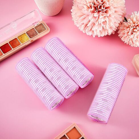 4 Pieces Hair Rollers Self Grip Roller Bangs Aluminium Core Curler Roller Hairdressing Curler for Long Hair Bang Roller Women Hairstyle (Light Pink, 4.7 x 2 Inch) in Kuwait