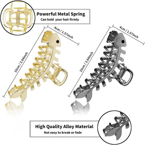 3PCS Gold Claw Clips Fish Bone Shape Metal Hair Claw Fun Claw Clips Nonslip Hair Clamps for Thick&Thin Hair French Hair Barrette Fashion Hair Accessories for Women Girls (Gold, Silver, Black) in Saudi Arabia
