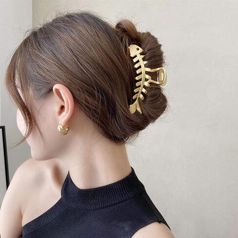 3PCS Gold Claw Clips Fish Bone Shape Metal Hair Claw Fun Claw Clips Nonslip Hair Clamps for Thick&Thin Hair French Hair Barrette Fashion Hair Accessories for Women Girls (Gold, Silver, Black) in Saudi Arabia