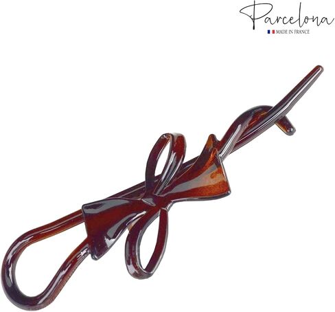 Parcelona French Twist n Clip Flower, Bow and Chain 4" Celluloid Metal Free Hair Barrette Clips Non Slip Women Hair Accessories Hair Clip for Girls, Made in France(Crystal Clear) in Saudi Arabia