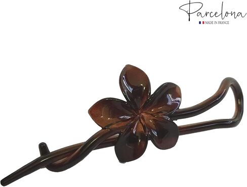 Parcelona French Twist n Clip Flower, Bow and Chain 4" Celluloid Metal Free Hair Barrette Clips Non Slip Women Hair Accessories Hair Clip for Girls, Made in France(Crystal Clear) in Saudi Arabia