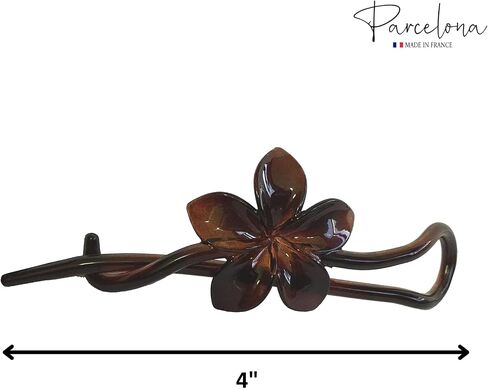 Parcelona French Twist n Clip Flower, Bow and Chain 4" Celluloid Metal Free Hair Barrette Clips Non Slip Women Hair Accessories Hair Clip for Girls, Made in France(Crystal Clear) in Saudi Arabia