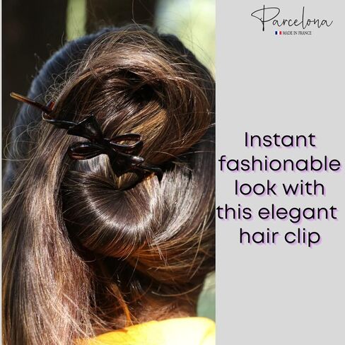 Parcelona French Twist n Clip Flower, Bow and Chain 4" Celluloid Metal Free Hair Barrette Clips Non Slip Women Hair Accessories Hair Clip for Girls, Made in France(Crystal Clear) in Saudi Arabia
