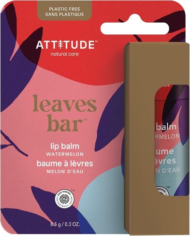 بلسم الشفاه الخالي من البلاستيك من ATTITUDE، مكونات نباتية ومعدنية معتمدة من مجموعة العمل البيئي (EWG)، منتجات عناية شخصية نباتية ولم يتم الإساءة إلى الحيوانات لتصنيعها، البطيخ، 0.3 أونصة in Kuwait