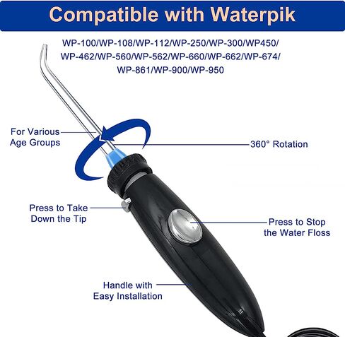 Oral Hygiene Accessories Compatible with Waterpik WP-100, WP-900 Replacement Kit for Ultra Water Flosser, Pack of 1 Handle/Hose（Black） in Saudi Arabia