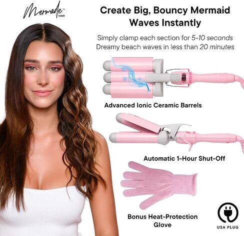 Mermade Hair | 0.9" Cutie Pro Waver | Three Barrel Curling Iron for Beach Waves in Saudi Arabia