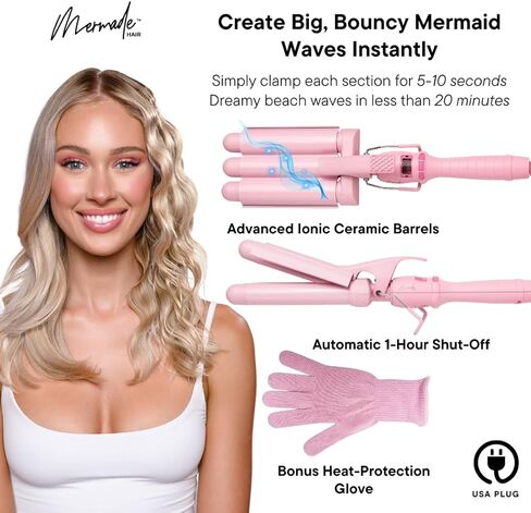Mermade Hair | 0.9" Cutie Pro Waver | Three Barrel Curling Iron for Beach Waves in Saudi Arabia
