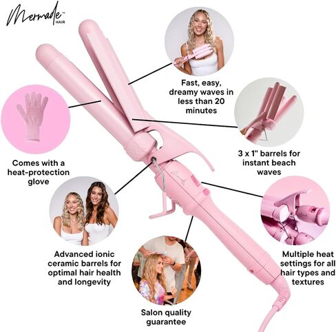 Mermade Hair | 0.9" Cutie Pro Waver | Three Barrel Curling Iron for Beach Waves in Saudi Arabia