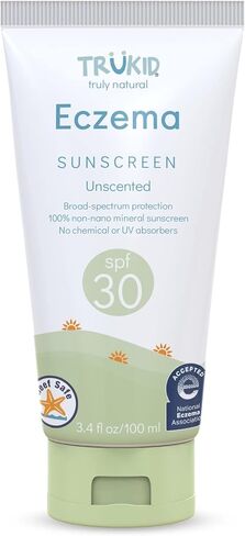TruKid Eczema SPF 30+ واقي من الشمس - حماية من الأشعة فوق البنفسجية الطويلة والمتوسطة للبشرة الحساسة والمتهيجة، غير معطر، معتمد من NEA للأكزيما، آمن للشعاب المرجانية، صديق للبيئة، غير نانو، 3.4 أونصة in Kuwait