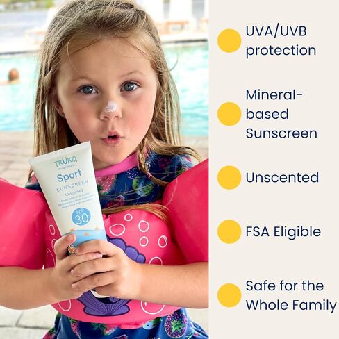 TruKid Eczema SPF 30+ واقي من الشمس - حماية من الأشعة فوق البنفسجية الطويلة والمتوسطة للبشرة الحساسة والمتهيجة، غير معطر، معتمد من NEA للأكزيما، آمن للشعاب المرجانية، صديق للبيئة، غير نانو، 3.4 أونصة in Kuwait