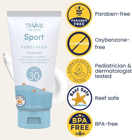 TruKid Eczema SPF 30+ واقي من الشمس - حماية من الأشعة فوق البنفسجية الطويلة والمتوسطة للبشرة الحساسة والمتهيجة، غير معطر، معتمد من NEA للأكزيما، آمن للشعاب المرجانية، صديق للبيئة، غير نانو، 3.4 أونصة in Kuwait