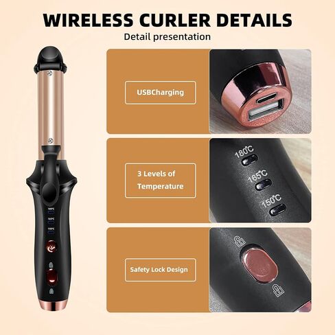 Mini Curling Iron, Cordless Curling Iron, Travel Curling Iron USB Rechargeable Ceramic Curling Wand, Mini Flat Iron with 3 Temp Setting,Hair Curlers for Short Hair,Hair Straightener and Curler 2 in 1 in Saudi Arabia
