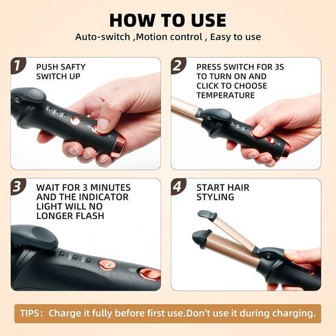 Mini Curling Iron, Cordless Curling Iron, Travel Curling Iron USB Rechargeable Ceramic Curling Wand, Mini Flat Iron with 3 Temp Setting,Hair Curlers for Short Hair,Hair Straightener and Curler 2 in 1 in Saudi Arabia