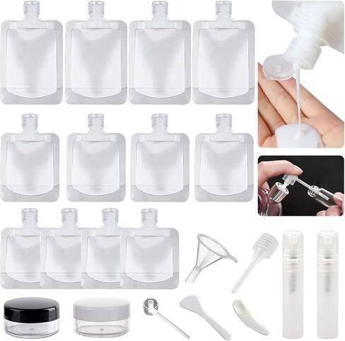 23 Pack Refillable Travel Pouches, Empty Squeeze Pouches 30ml/50ml/100ml, Transparent Leakproof Squeezable Bags, Cosmetic Jars for Shampoo Conditioner Lotion Soap Liquids in Kuwait
