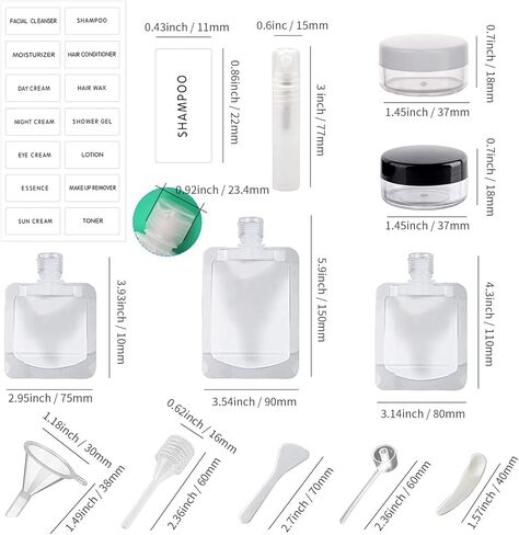 23 Pack Refillable Travel Pouches, Empty Squeeze Pouches 30ml/50ml/100ml, Transparent Leakproof Squeezable Bags, Cosmetic Jars for Shampoo Conditioner Lotion Soap Liquids in Kuwait