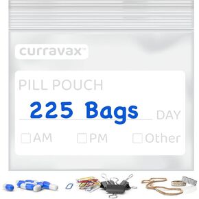 حزمة أكياس حبوب منع الحمل من CURRAVAX مكونة من 500 - حقيبة حبوب منع الحمل خالية من مادة BPA مقاس 3 × 2.75 بوصة - أكياس حبوب دواء قابلة لإعادة الاستخدام للطب مع كتابة على الملصق - أكياس حبوب منع الحمل شفافة زيبلوك لتنظيم أدوية السفر