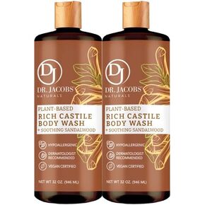 DR. JACOBS NATURALS Castile Almond All-Natural Body Wash for Moisturizing Dry and Sensitive Skin Shampoo with Plant-Based Ingredients Gluten, Preservatives-Free Formula - 16 oz, Pack of 2